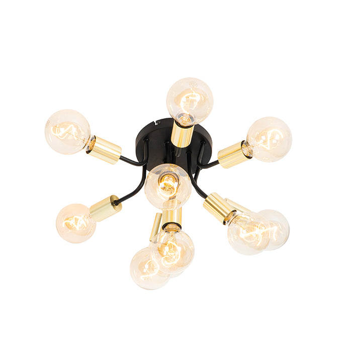 QAZQA Design plafondlamp zwart met goud 10-lichts - Juul