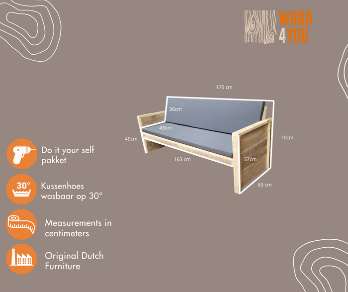 Wood4you - Tuinbank - Vlieland - 'Doe het zelf' Bouwpakket steigerhout