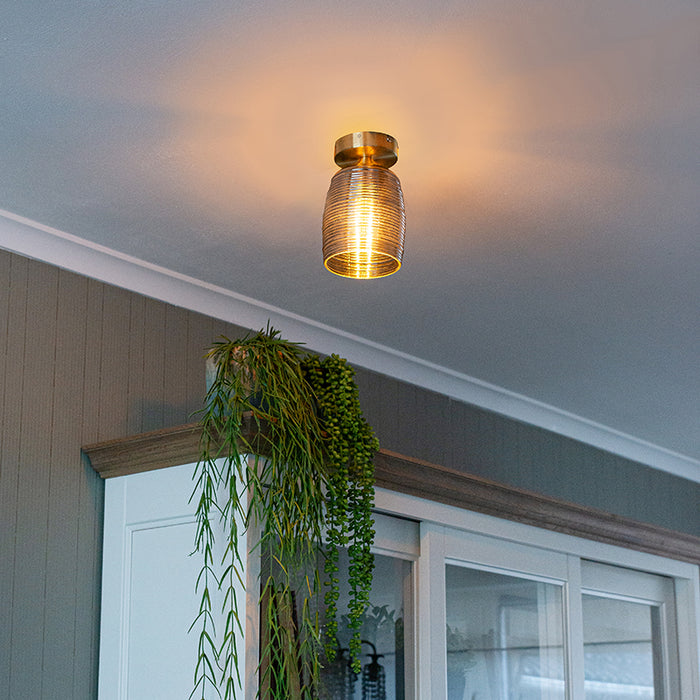 QAZQA Art deco plafondlamp messing met smoke glas - Michi