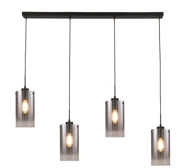 Freelight Hanglamp Ventotto Zwart & Smoke Glas 4 Lichts