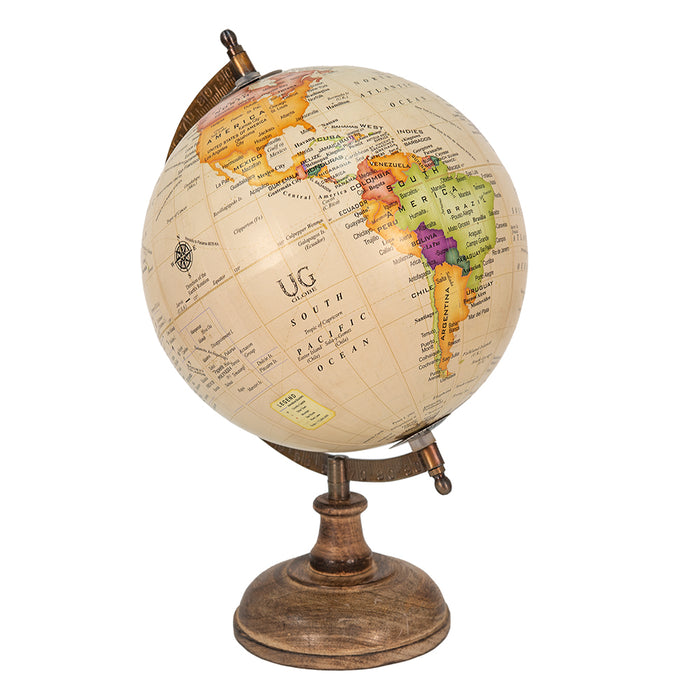 Clayre & Eef Wereldbol 22x37 cm Beige Bruin Hout Ijzer Rond Globe