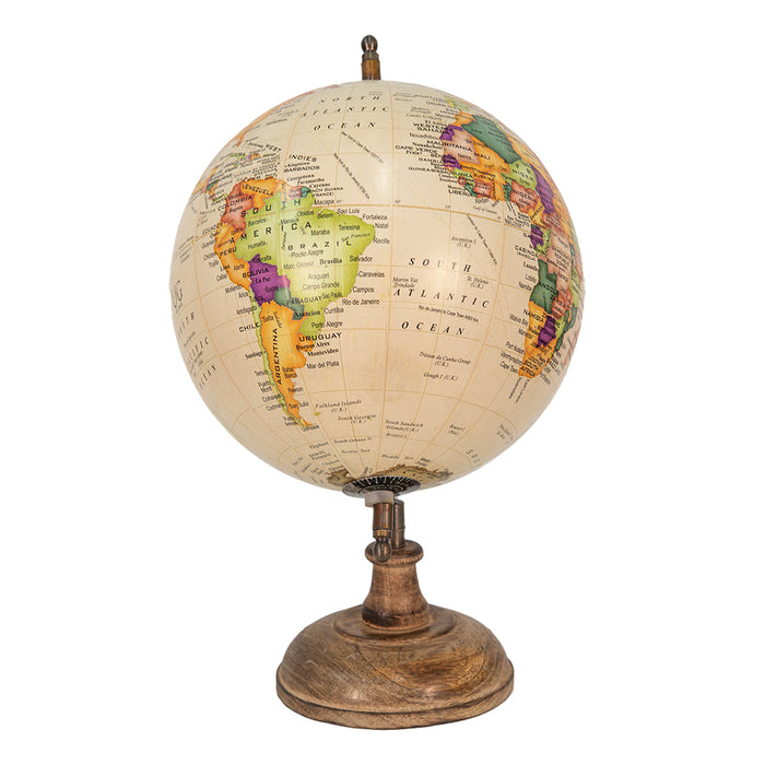 Clayre & Eef Wereldbol 22x37 cm Beige Bruin Hout Ijzer Rond Globe