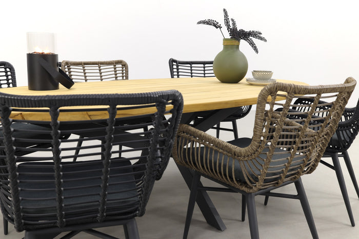 VDG Jasmine black-naturel|Prado Ellips 240x115 cm. tuinset - 7 delig