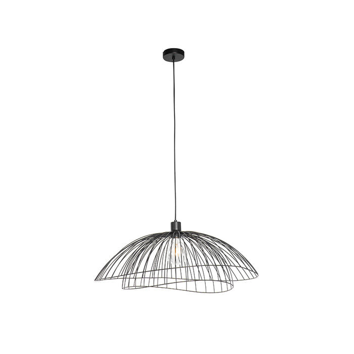 QAZQA Design hanglamp zwart met dubbele kap 66cm - Pua