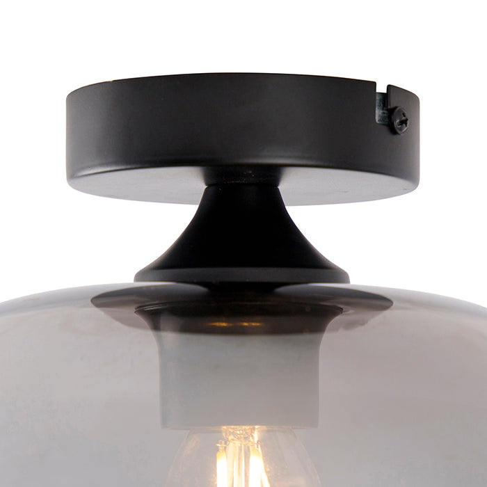 QAZQA Art Deco plafondlamp zwart met smoke glas - Busa