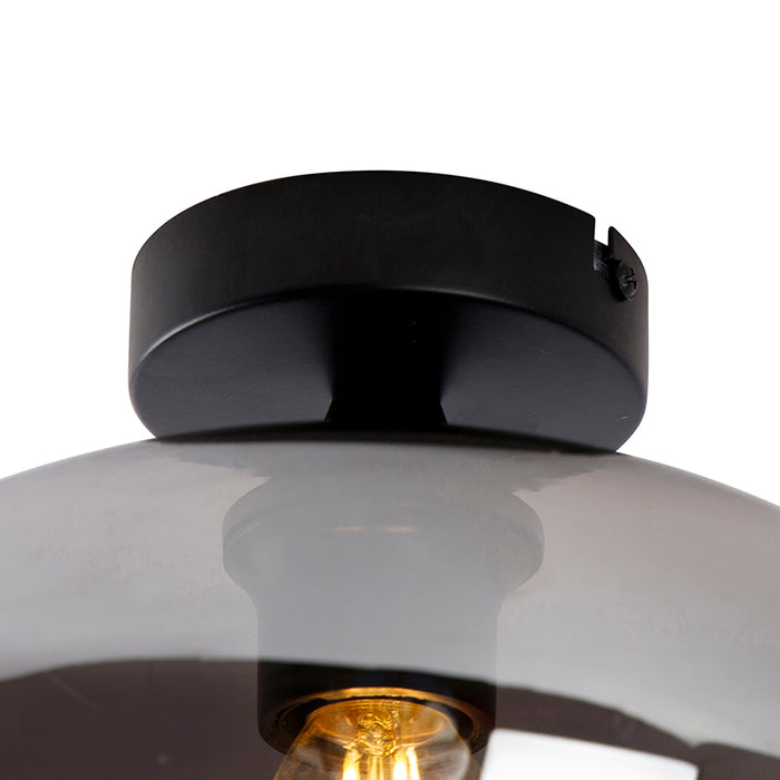 QAZQA Art Deco plafondlamp zwart met smoke glas - Busa