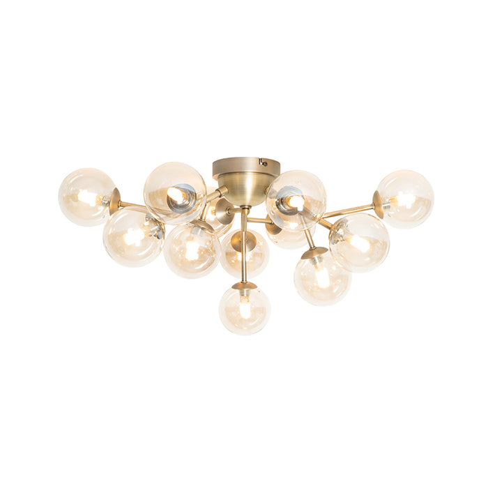 QAZQA Art Deco plafondlamp brons met amber glas 12-lichts - Bianca