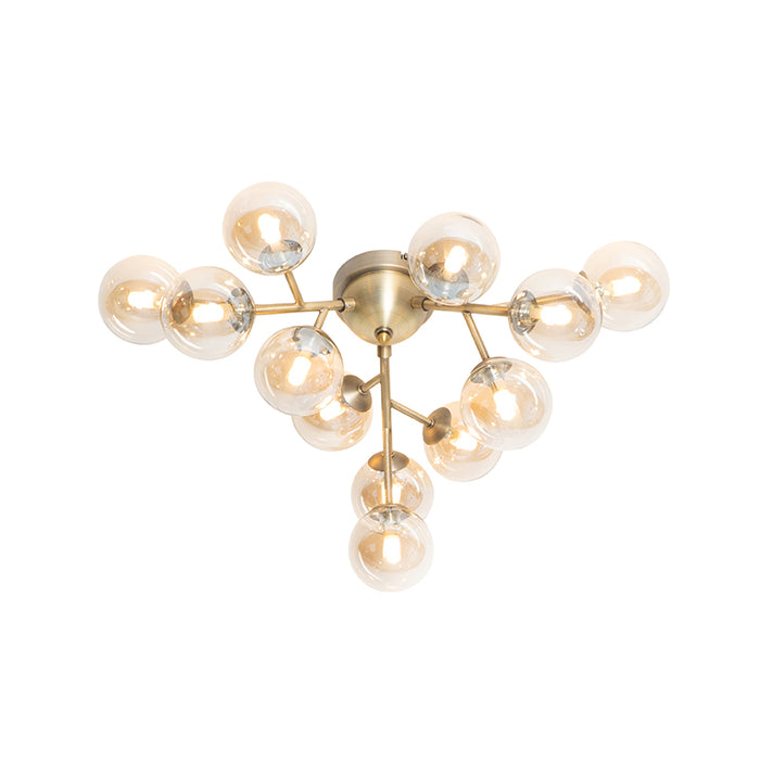 QAZQA Art Deco plafondlamp brons met amber glas 12-lichts - Bianca