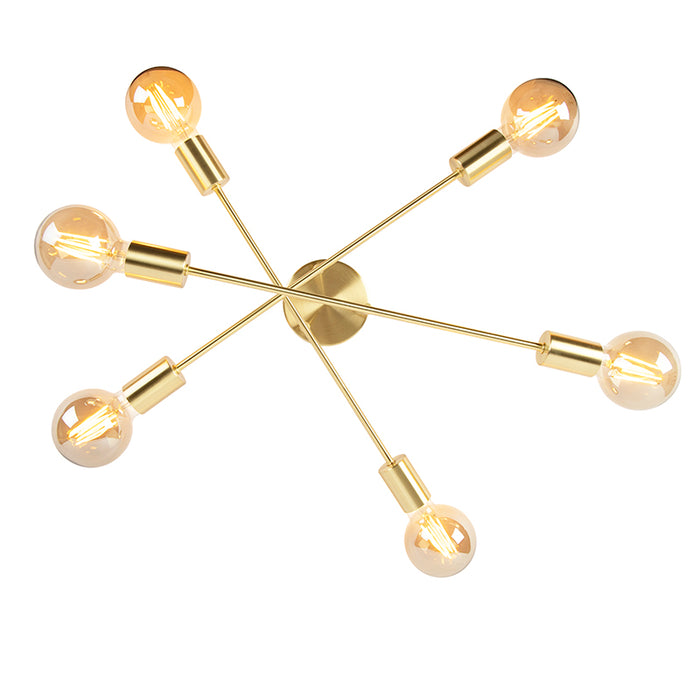 QAZQA Industriële plafondlamp messing 6-lichts - Sydney