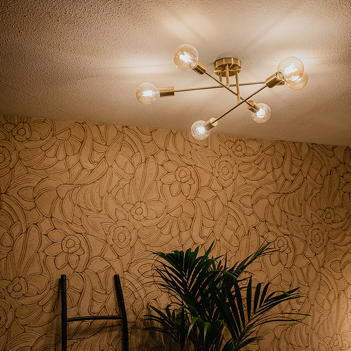 QAZQA Industriële plafondlamp messing 6-lichts - Sydney