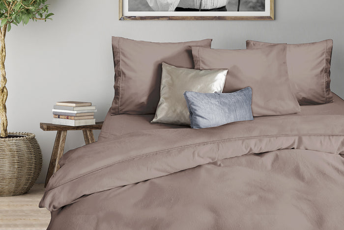 Elegance Dekbedovertrek Uni Percal Katoen Met Bies taupe