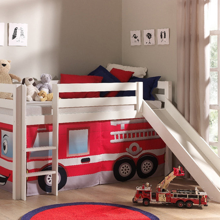 Vipack Pino Halfhoogslaper met Glijbaan en Fire Rescue Gordijn 90 x 200 cm