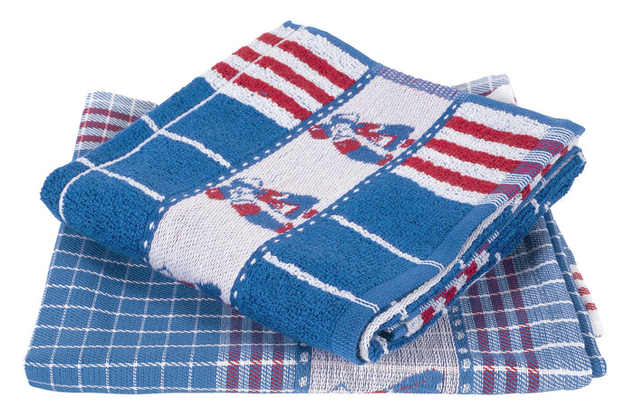 Twentse Damast Theedoekenset - 6 stuks - Kissing Couple Blauw