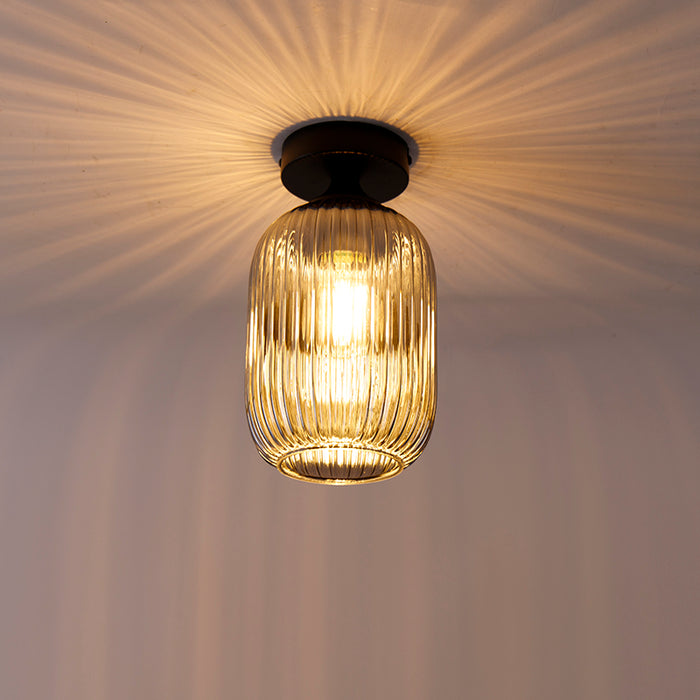 QAZQA Art deco plafondlamp zwart met smoke glas - Banci