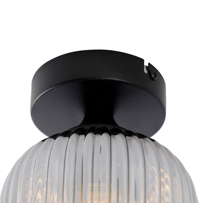 QAZQA Art deco plafondlamp zwart met smoke glas - Banci