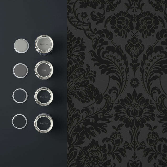 Graham & Brown Vliesbehang - Gothic Damask Flock Noir - 10mx52cm