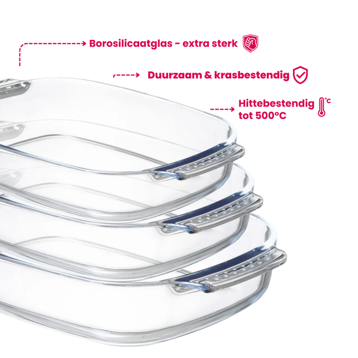 Sareva Ovenschalen - Hittebestendig glas - 2 | 2.7 | 3.8 liter - 3 delige set
