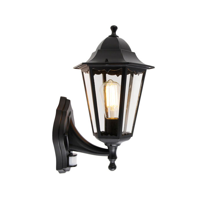 QAZQA Buiten wandlantaarn zwart met bewegingssensor IP44 - Havana