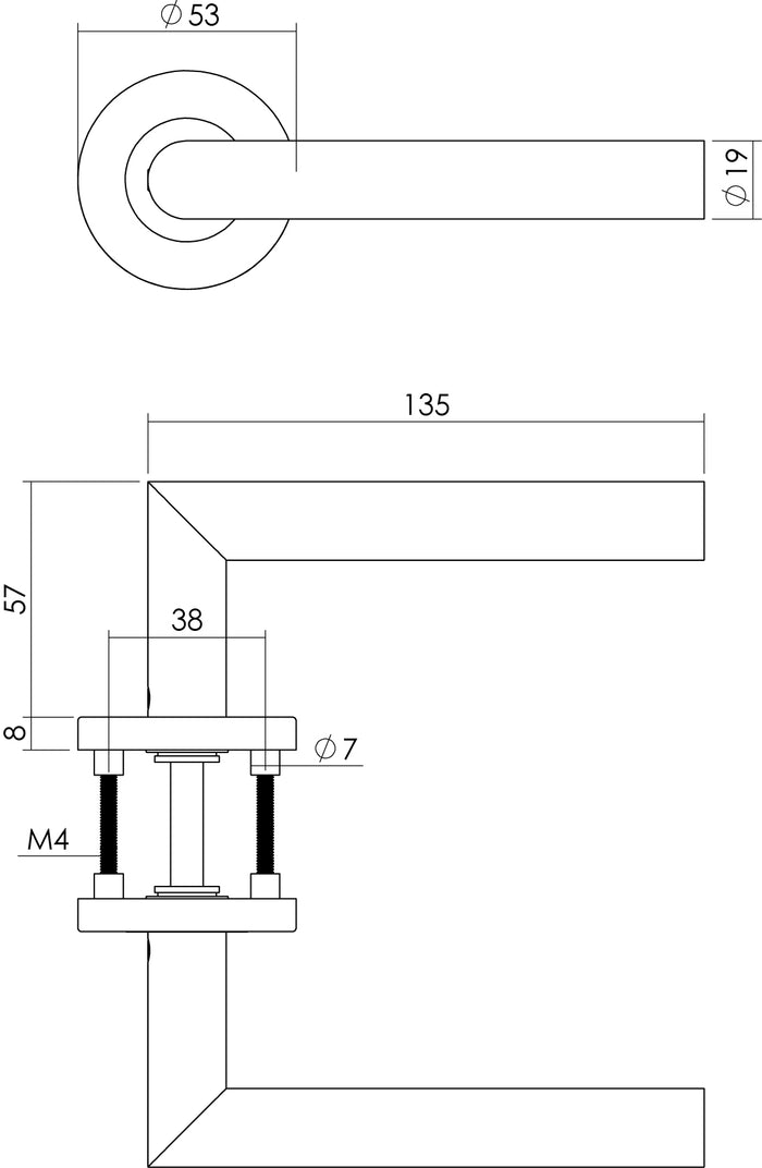 Intersteel Deurkruk Hoek 90° op rozet met 7 mm nok rvs geborsteld