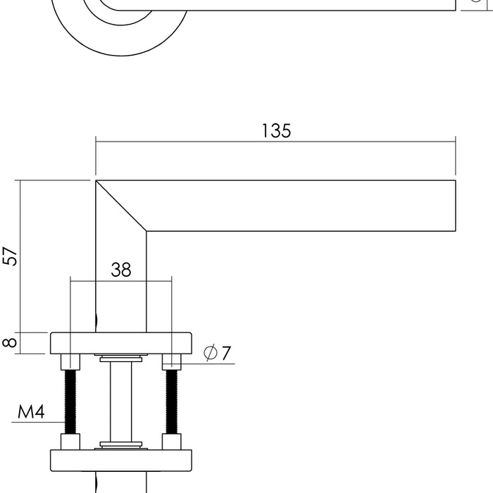 Intersteel Deurkruk Hoek 90° op rozet met 7 mm nok rvs geborsteld