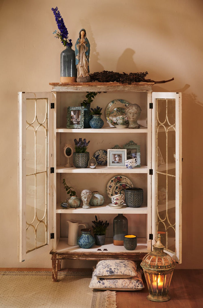 Clayre & Eef Kop en schotel 200 ml Blauw Porselein Rond Bloemen