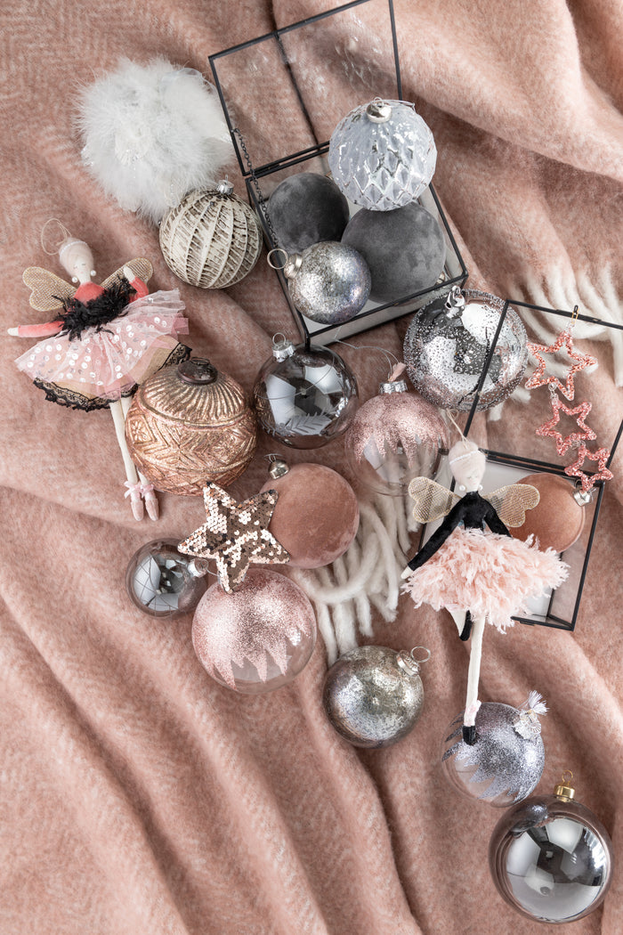 J-Line Kerstballen Glitter Roze Large Set van 4