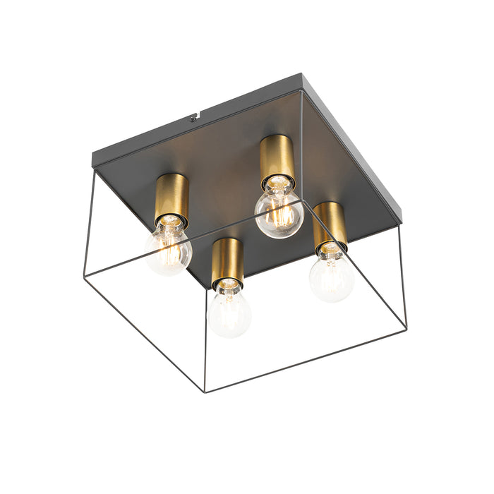 QAZQA Minimalistische plafondlamp zwart met goud 4-lichts vierkant -