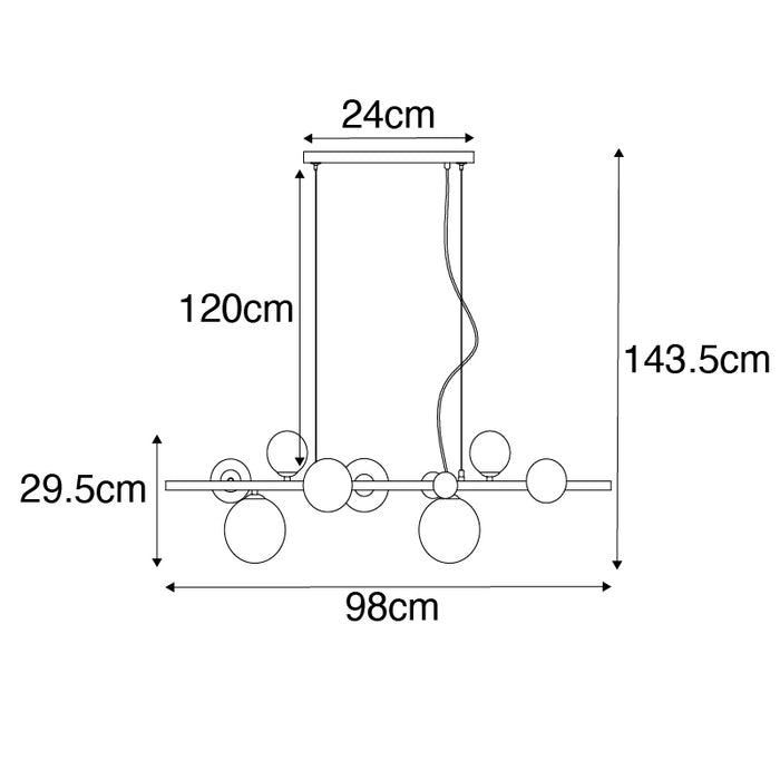 QAZQA Art deco hanglamp zwart met amber glas 8-lichts - David