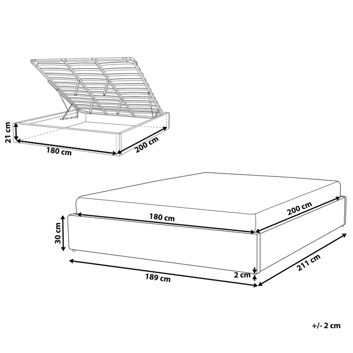Beliani - DINAN - Tweepersoonsbed - Grijs - 180 x 200 cm - Polyester