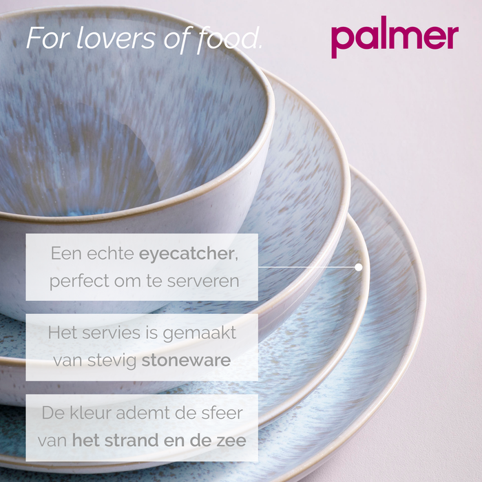 Palmer Bord Light Blue Sea 28.5 cm Blauw Wit Stoneware 2 stuks