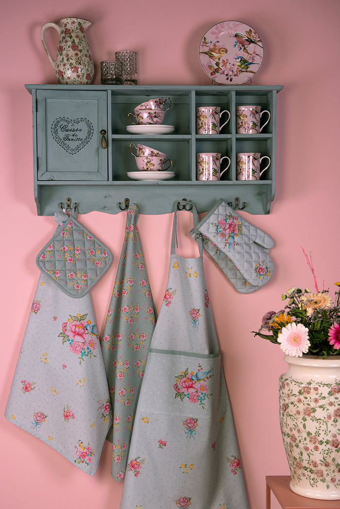 Clayre & Eef Keukenschort 70x85 cm Groen Katoen Bloemen BBQ Schort