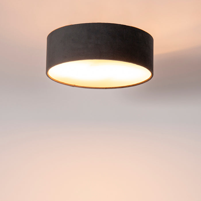 QAZQA Moderne plafondlamp grijs 30 cm met gouden binnenkant - Drum
