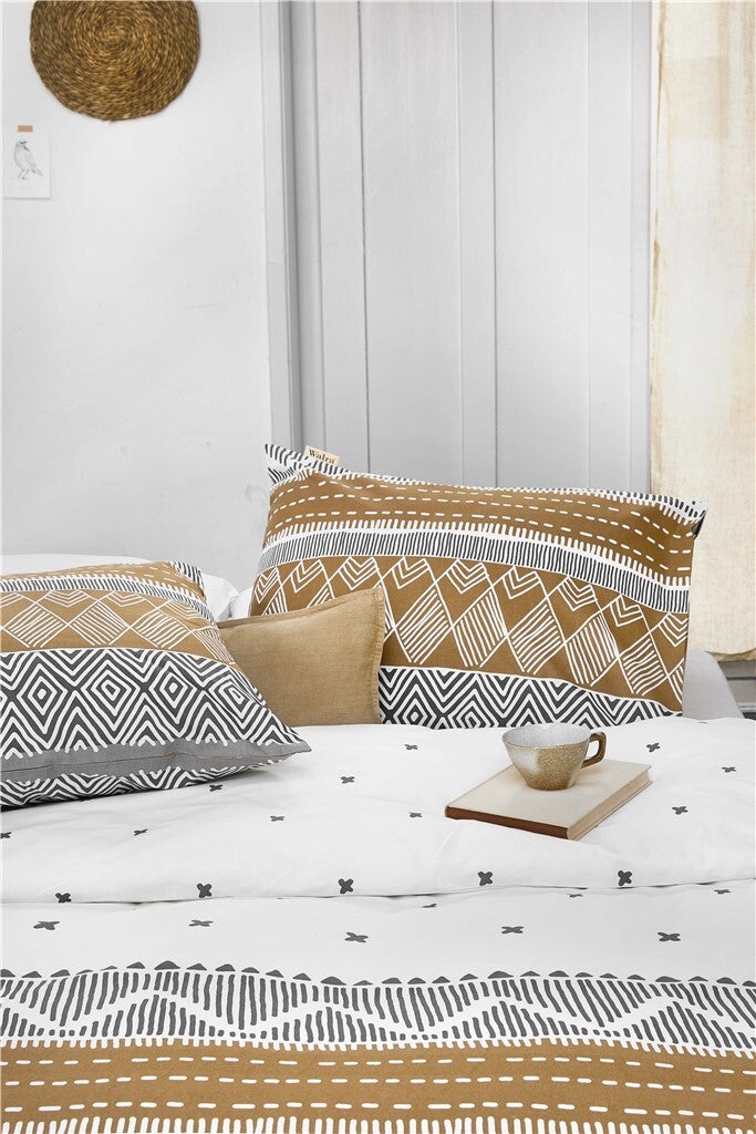 Walra - Dekbedovertrek Ikat Dreams - 140x220 - Wit | Cognac