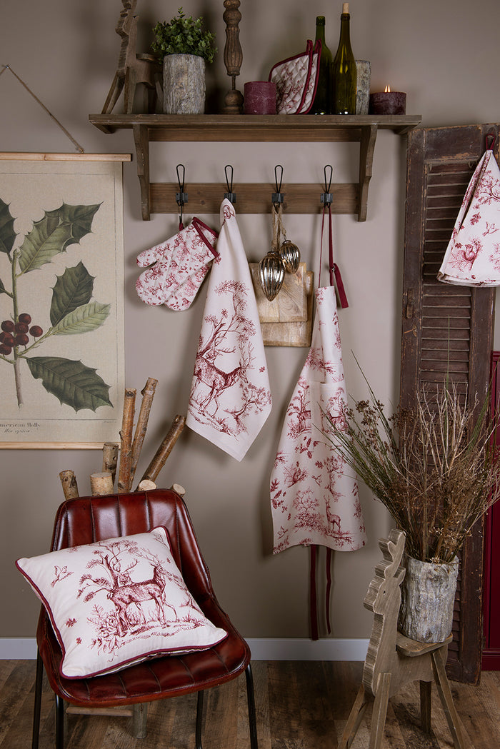 Clayre & Eef Pannenlap 20x20 cm Wit Roze Katoen Vierkant Rendier