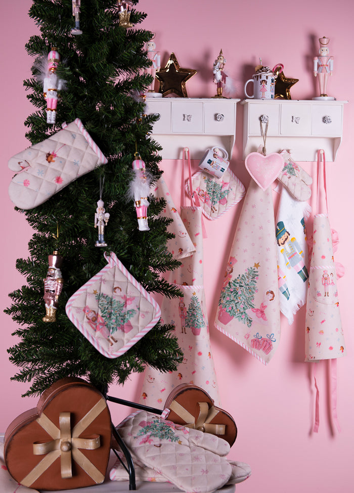 Clayre & Eef Pannenlap 20x20 cm Beige Roze Katoen Notenkraker Afgiet