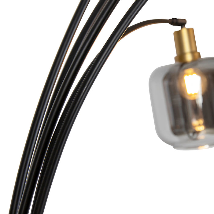 QAZQA Vloerlamp zwart met goud met smoke glas 5-lichts - Zuzanna