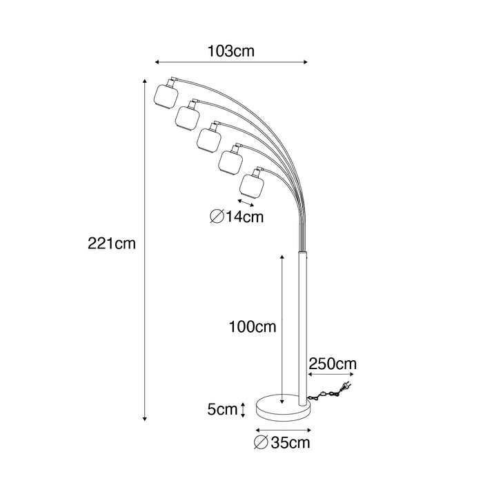 QAZQA Vloerlamp zwart met goud met smoke glas 5-lichts - Zuzanna