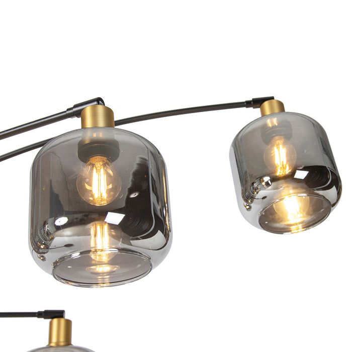QAZQA Vloerlamp zwart met goud met smoke glas 5-lichts - Zuzanna