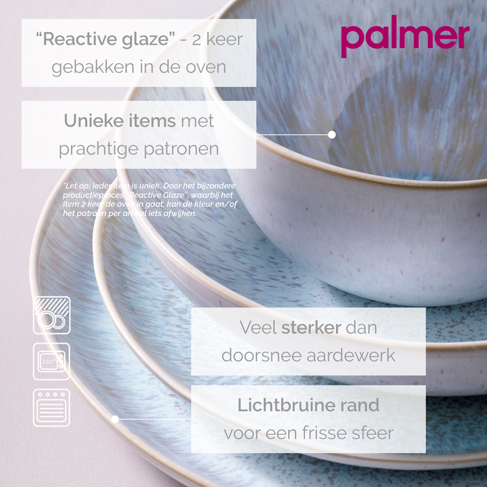 Palmer Serviesset Light Blue Sea Stoneware 6-persoons 24-delig Blauw