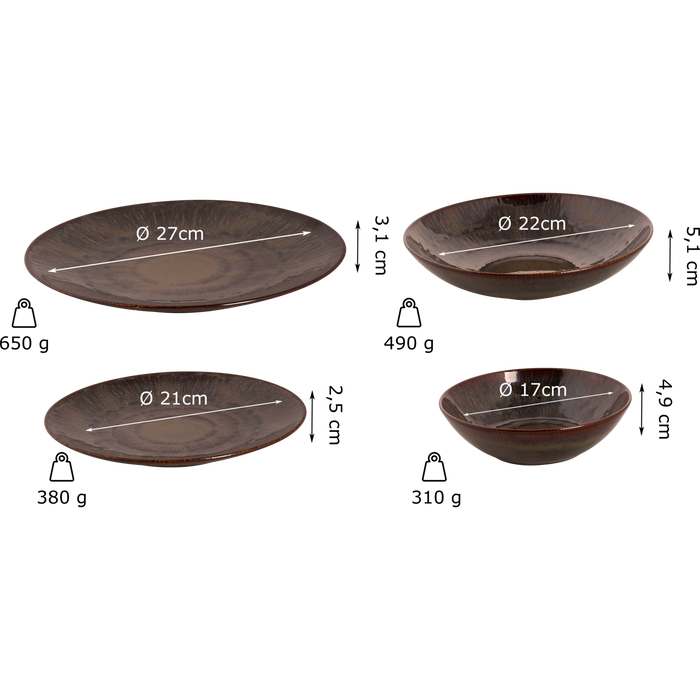 Palmer Serviesset Victory Stoneware 6-persoons 24-delig Bruin