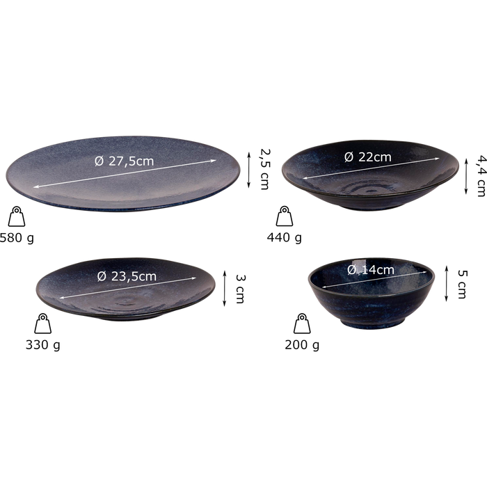 Palmer Serviesset Kiryu Porselein 6-persoons 24-delig Blauw