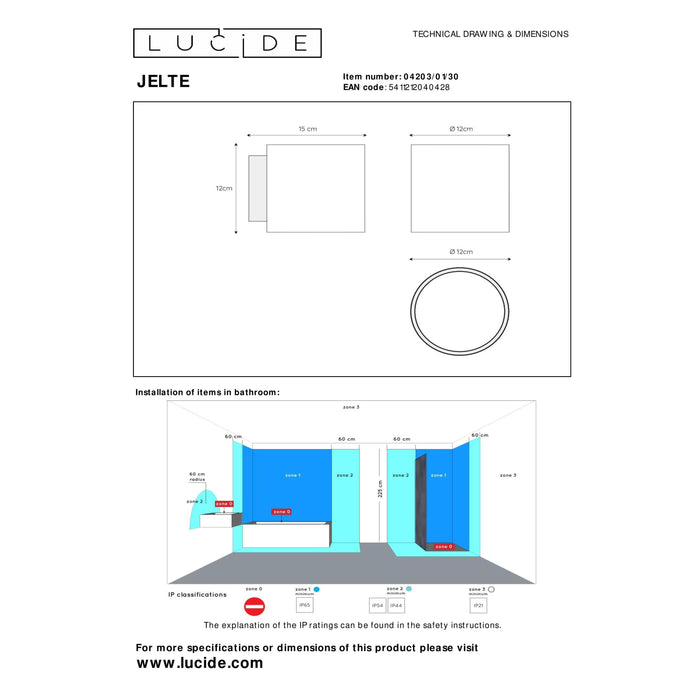 Lucide JELTE - Wandlamp Badkamer - Ø 12 cm - 1xG9