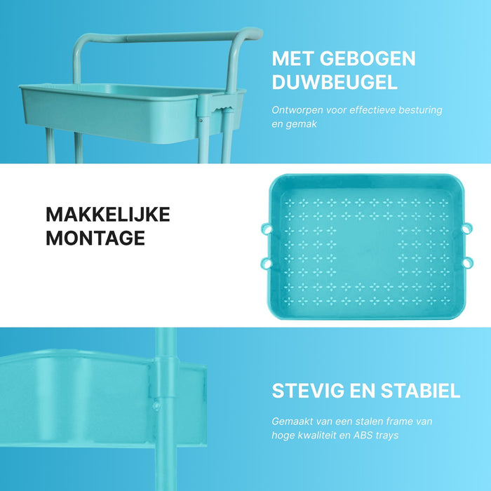 O'DADDY® Keukentrolley op wieltjes - serveerwagen - 86x43x36cm - blauw