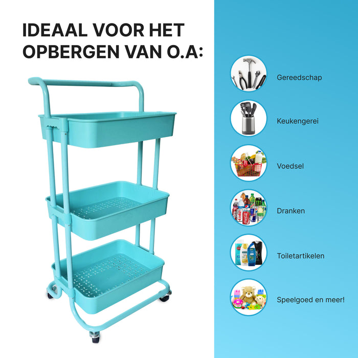 O'DADDY® Keukentrolley op wieltjes - serveerwagen - 86x43x36cm - blauw