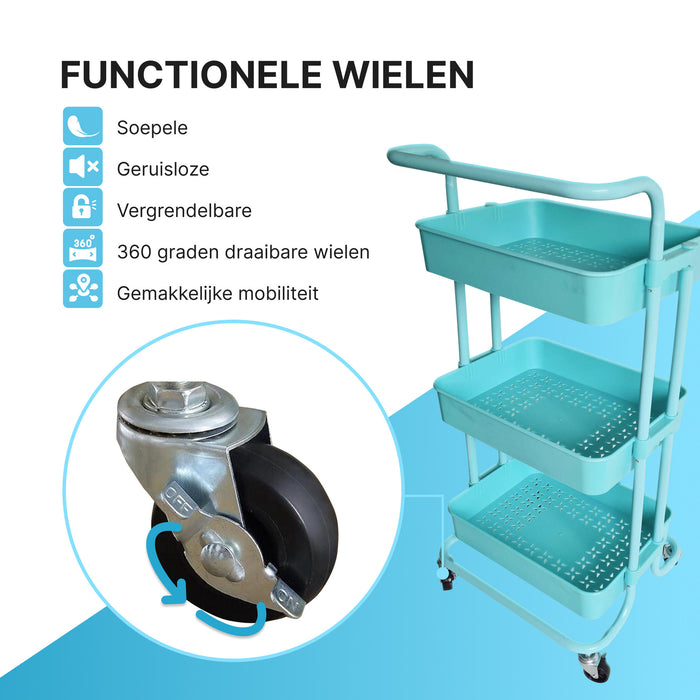 O'DADDY® Keukentrolley op wieltjes - serveerwagen - 86x43x36cm - blauw