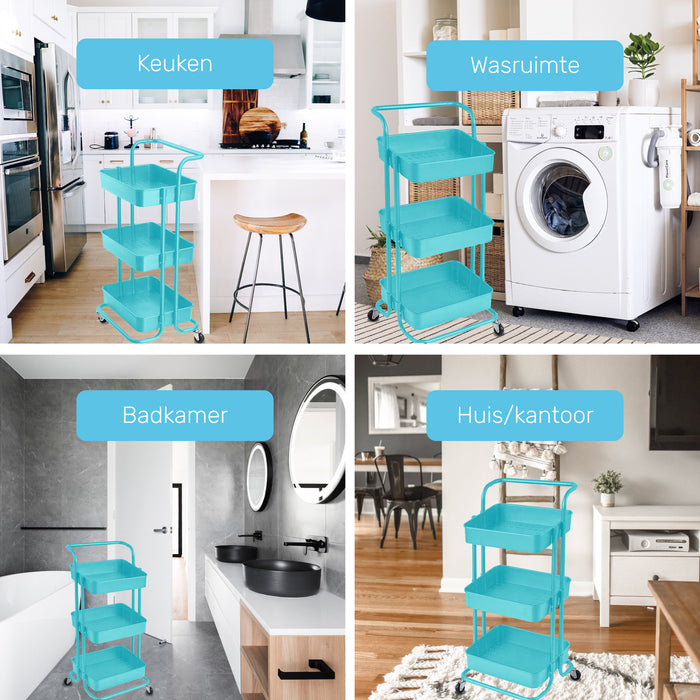 O'DADDY® Keukentrolley op wieltjes - serveerwagen - 86x43x36cm - blauw