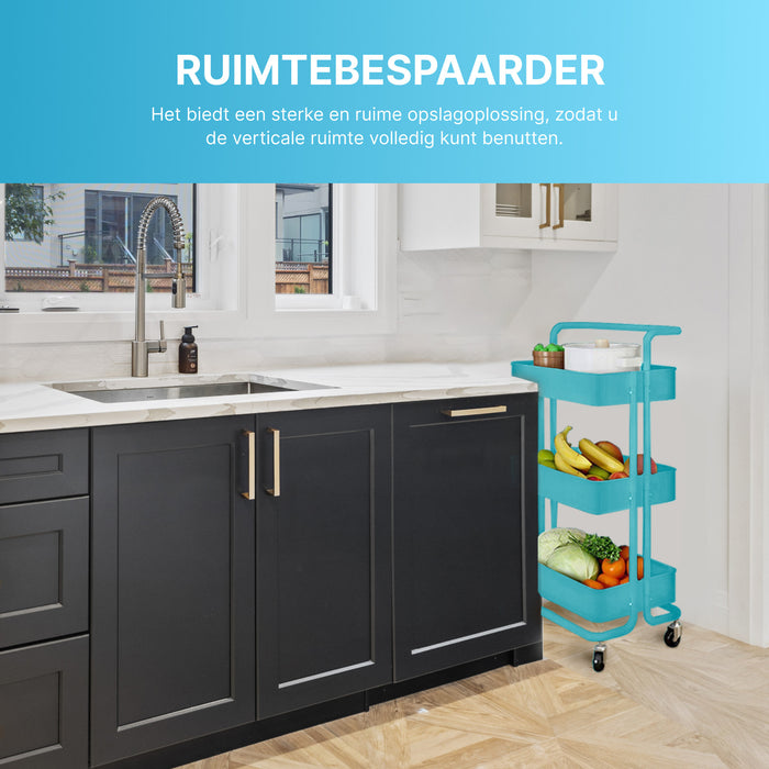 O'DADDY® Keukentrolley op wieltjes - serveerwagen - 86x43x36cm - blauw