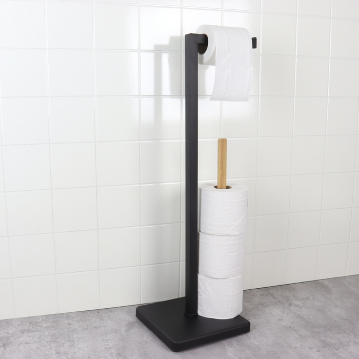Orange85 Toiletrolhouder Staand 20x64,5cm Zwart Metaal Hout Zonder...