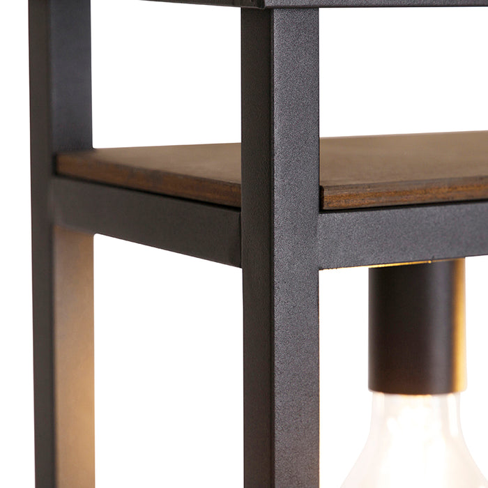 QAZQA Industriële hanglamp zwart met hout en rek 4-lichts - Cage Rack