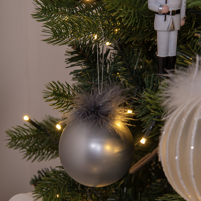 Clayre & Eef Kerstbal Set van 4 Ø 8 cm Zilverkleurig Wit Glas